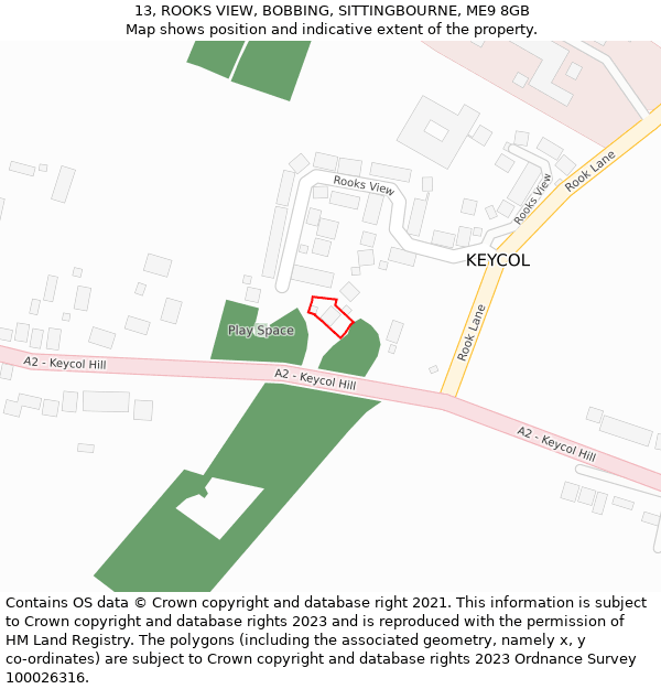 13, ROOKS VIEW, BOBBING, SITTINGBOURNE, ME9 8GB: Location map and indicative extent of plot