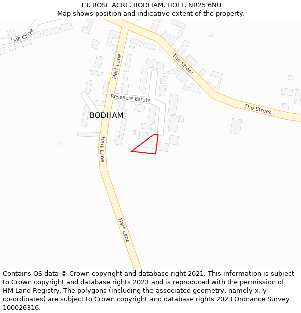 13, ROSE ACRE, BODHAM, HOLT, NR25 6NU: Location map and indicative extent of plot