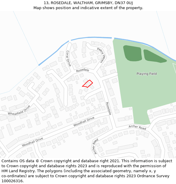 13, ROSEDALE, WALTHAM, GRIMSBY, DN37 0UJ: Location map and indicative extent of plot