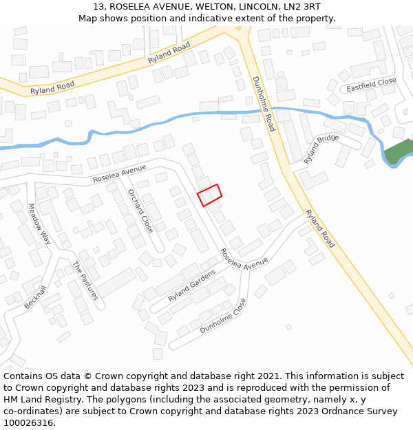 13, ROSELEA AVENUE, WELTON, LINCOLN, LN2 3RT: Location map and indicative extent of plot