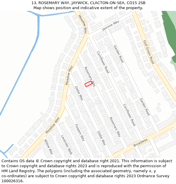 13, ROSEMARY WAY, JAYWICK, CLACTON-ON-SEA, CO15 2SB: Location map and indicative extent of plot