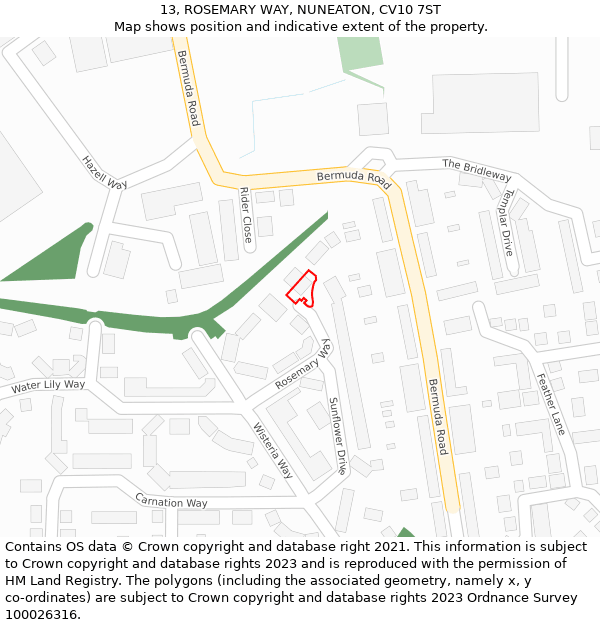 13, ROSEMARY WAY, NUNEATON, CV10 7ST: Location map and indicative extent of plot