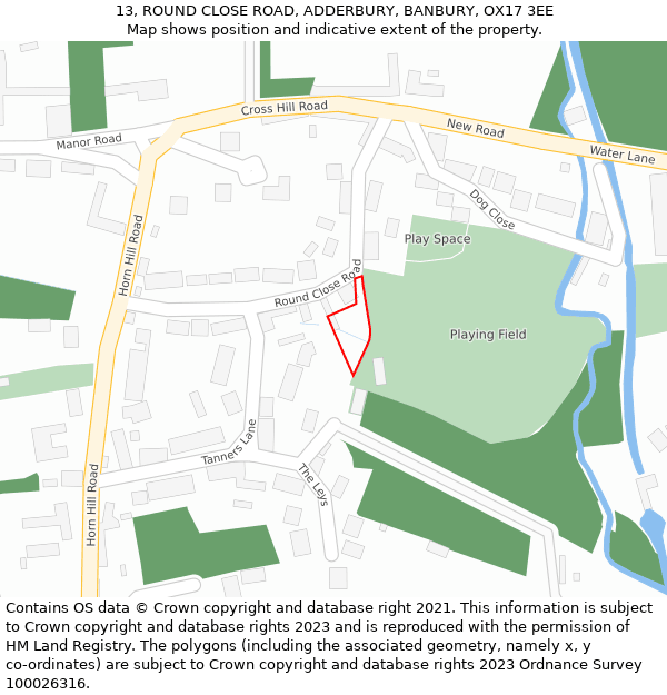 13, ROUND CLOSE ROAD, ADDERBURY, BANBURY, OX17 3EE: Location map and indicative extent of plot