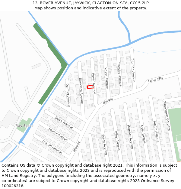 13, ROVER AVENUE, JAYWICK, CLACTON-ON-SEA, CO15 2LP: Location map and indicative extent of plot