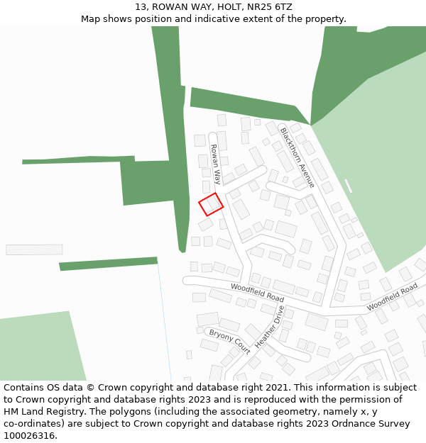 13, ROWAN WAY, HOLT, NR25 6TZ: Location map and indicative extent of plot