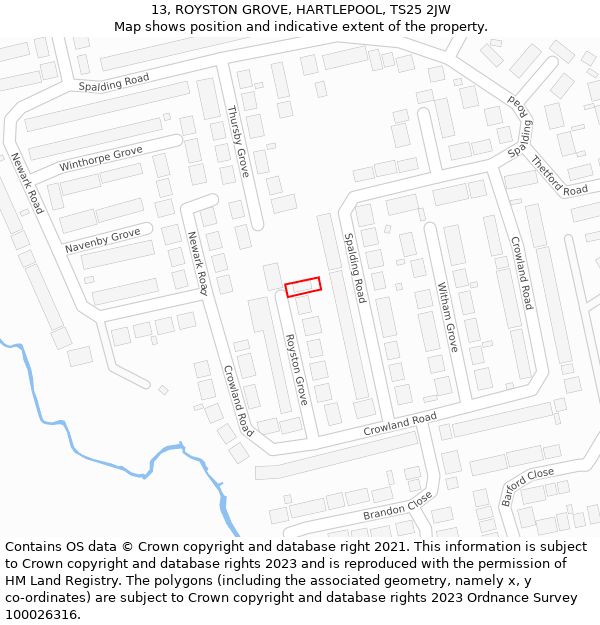 13, ROYSTON GROVE, HARTLEPOOL, TS25 2JW: Location map and indicative extent of plot