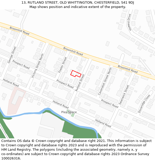 13, RUTLAND STREET, OLD WHITTINGTON, CHESTERFIELD, S41 9DJ: Location map and indicative extent of plot