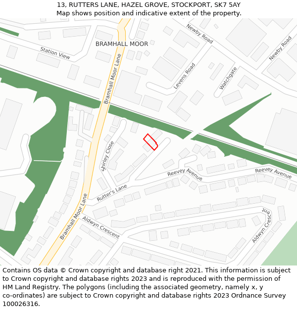 13, RUTTERS LANE, HAZEL GROVE, STOCKPORT, SK7 5AY: Location map and indicative extent of plot