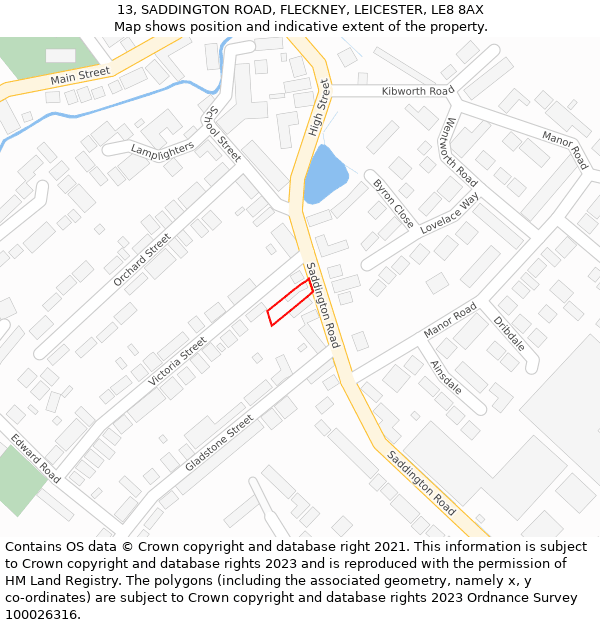 13, SADDINGTON ROAD, FLECKNEY, LEICESTER, LE8 8AX: Location map and indicative extent of plot