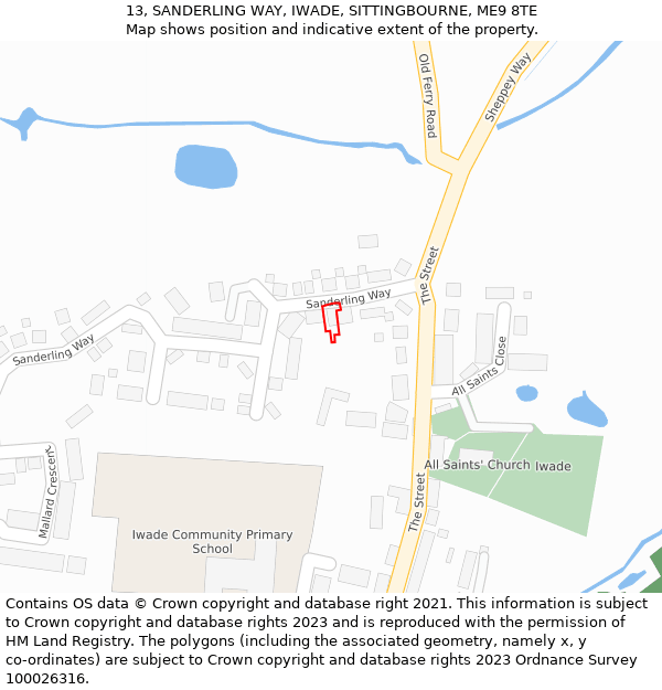 13, SANDERLING WAY, IWADE, SITTINGBOURNE, ME9 8TE: Location map and indicative extent of plot