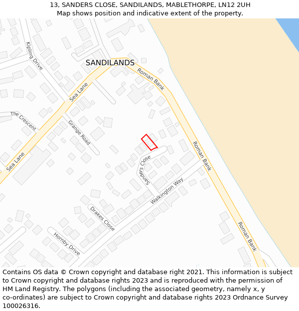 13, SANDERS CLOSE, SANDILANDS, MABLETHORPE, LN12 2UH: Location map and indicative extent of plot