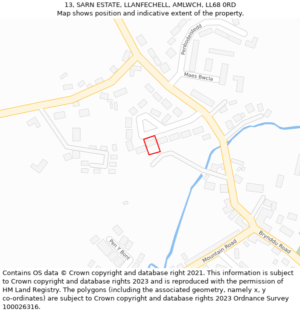 13, SARN ESTATE, LLANFECHELL, AMLWCH, LL68 0RD: Location map and indicative extent of plot