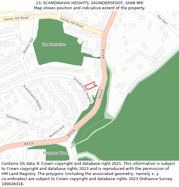 13, SCANDINAVIA HEIGHTS, SAUNDERSFOOT, SA69 9PE: Location map and indicative extent of plot