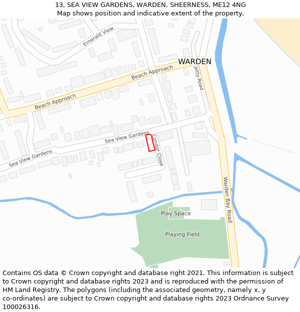 13, SEA VIEW GARDENS, WARDEN, SHEERNESS, ME12 4NG: Location map and indicative extent of plot