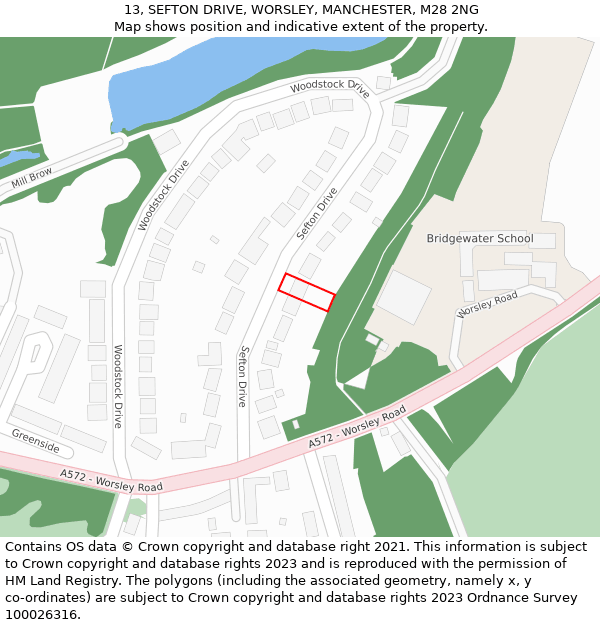 13, SEFTON DRIVE, WORSLEY, MANCHESTER, M28 2NG: Location map and indicative extent of plot