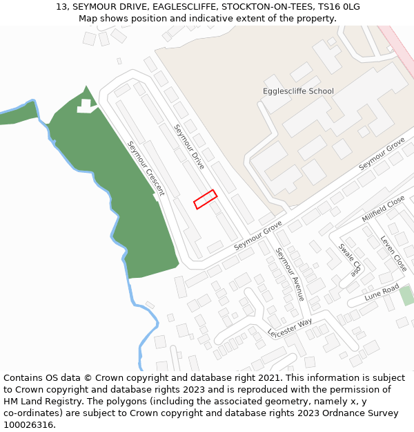 13, SEYMOUR DRIVE, EAGLESCLIFFE, STOCKTON-ON-TEES, TS16 0LG: Location map and indicative extent of plot