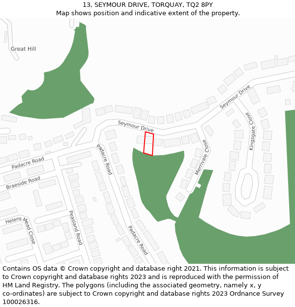 13, SEYMOUR DRIVE, TORQUAY, TQ2 8PY: Location map and indicative extent of plot