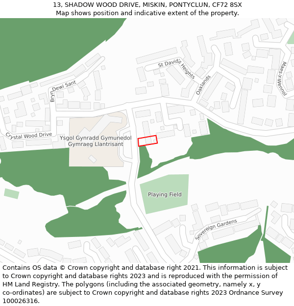 13, SHADOW WOOD DRIVE, MISKIN, PONTYCLUN, CF72 8SX: Location map and indicative extent of plot