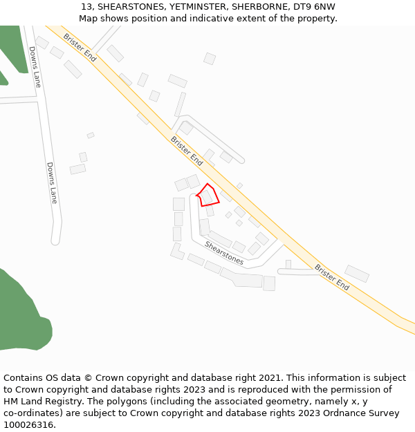 13, SHEARSTONES, YETMINSTER, SHERBORNE, DT9 6NW: Location map and indicative extent of plot