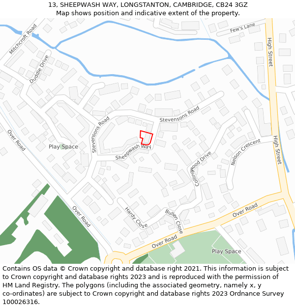13, SHEEPWASH WAY, LONGSTANTON, CAMBRIDGE, CB24 3GZ: Location map and indicative extent of plot