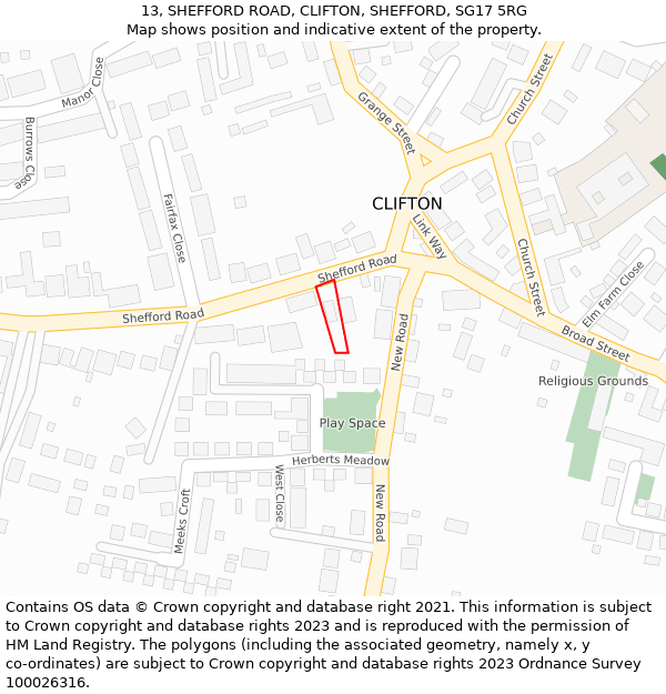 13, SHEFFORD ROAD, CLIFTON, SHEFFORD, SG17 5RG: Location map and indicative extent of plot