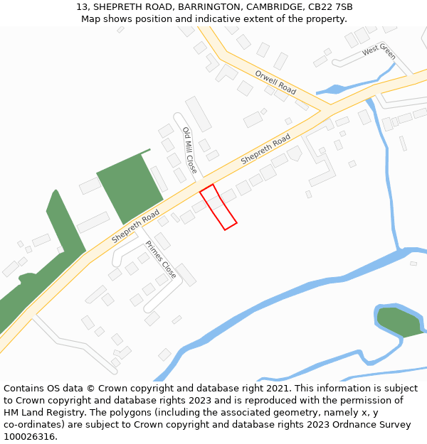 13, SHEPRETH ROAD, BARRINGTON, CAMBRIDGE, CB22 7SB: Location map and indicative extent of plot