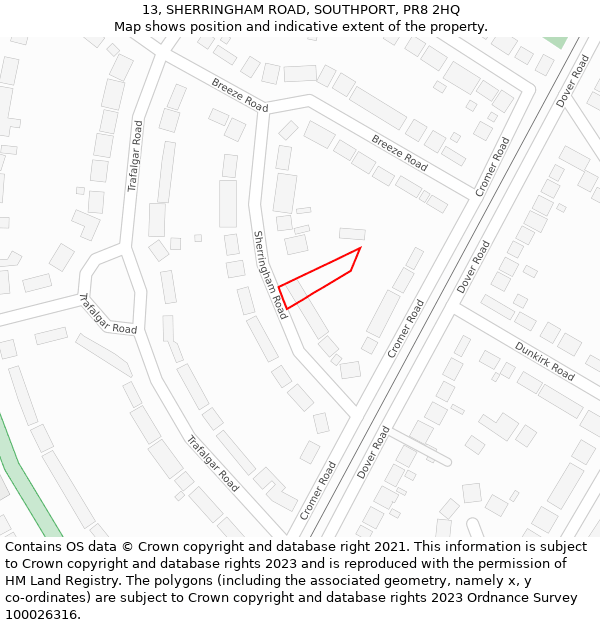 13, SHERRINGHAM ROAD, SOUTHPORT, PR8 2HQ: Location map and indicative extent of plot