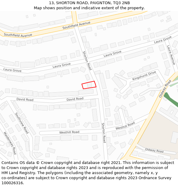 13, SHORTON ROAD, PAIGNTON, TQ3 2NB: Location map and indicative extent of plot
