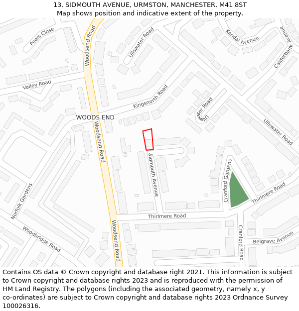 13, SIDMOUTH AVENUE, URMSTON, MANCHESTER, M41 8ST: Location map and indicative extent of plot