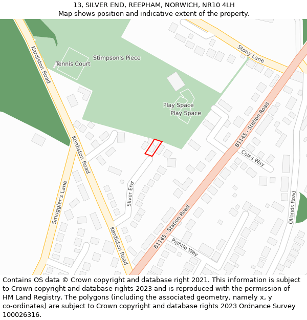 13, SILVER END, REEPHAM, NORWICH, NR10 4LH: Location map and indicative extent of plot