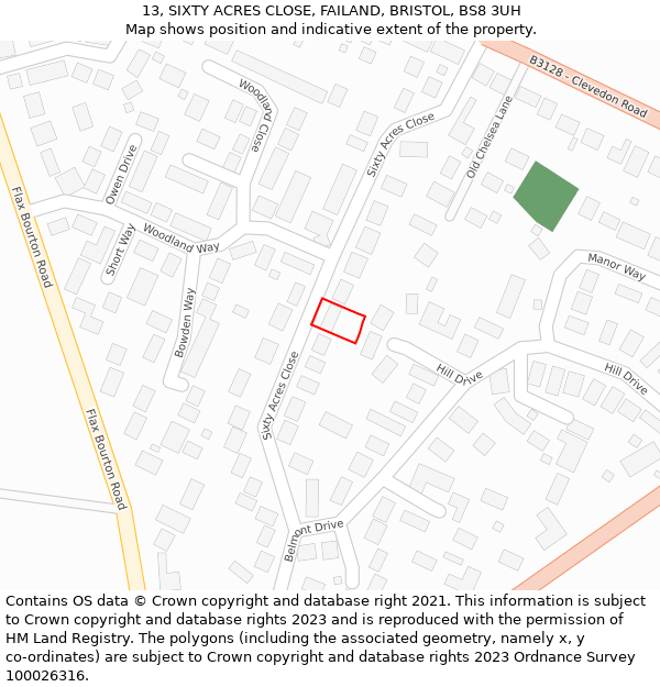 13, SIXTY ACRES CLOSE, FAILAND, BRISTOL, BS8 3UH: Location map and indicative extent of plot