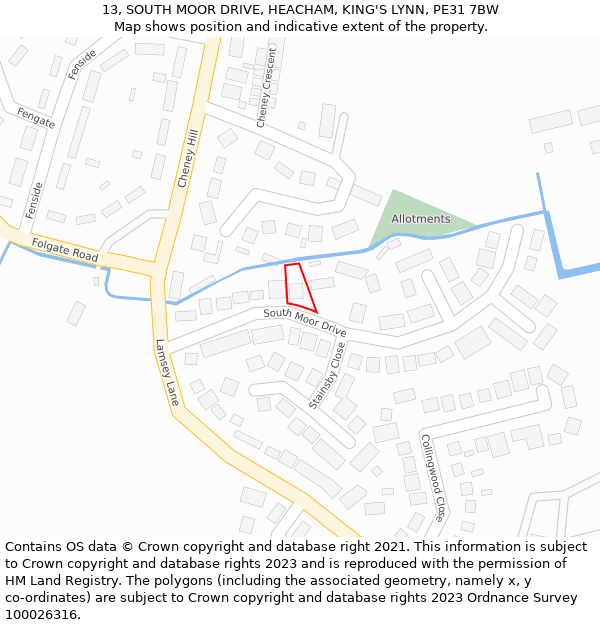 13, SOUTH MOOR DRIVE, HEACHAM, KING'S LYNN, PE31 7BW: Location map and indicative extent of plot