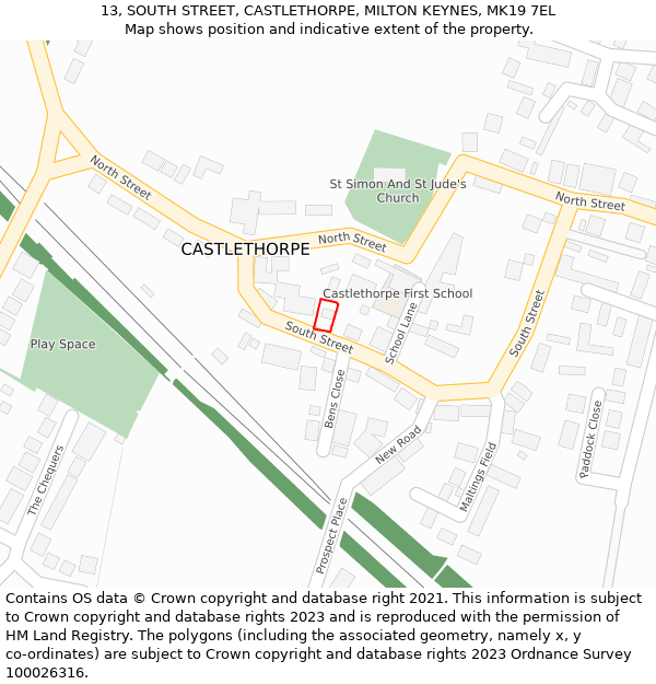 13, SOUTH STREET, CASTLETHORPE, MILTON KEYNES, MK19 7EL: Location map and indicative extent of plot