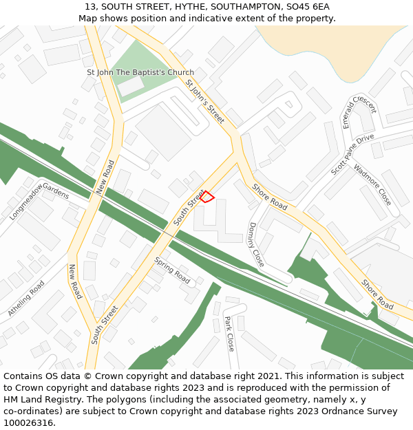 13, SOUTH STREET, HYTHE, SOUTHAMPTON, SO45 6EA: Location map and indicative extent of plot