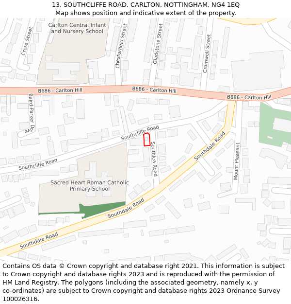 13, SOUTHCLIFFE ROAD, CARLTON, NOTTINGHAM, NG4 1EQ: Location map and indicative extent of plot