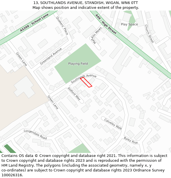 13, SOUTHLANDS AVENUE, STANDISH, WIGAN, WN6 0TT: Location map and indicative extent of plot