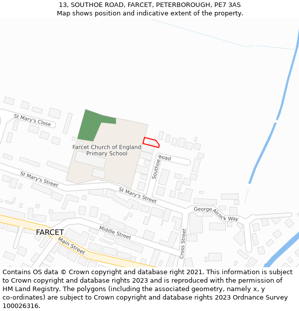 13, SOUTHOE ROAD, FARCET, PETERBOROUGH, PE7 3AS: Location map and indicative extent of plot