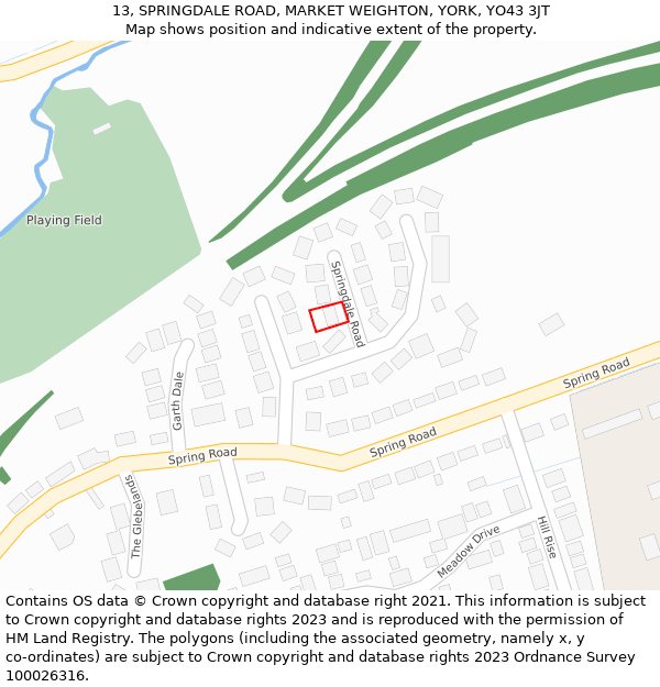 13, SPRINGDALE ROAD, MARKET WEIGHTON, YORK, YO43 3JT: Location map and indicative extent of plot