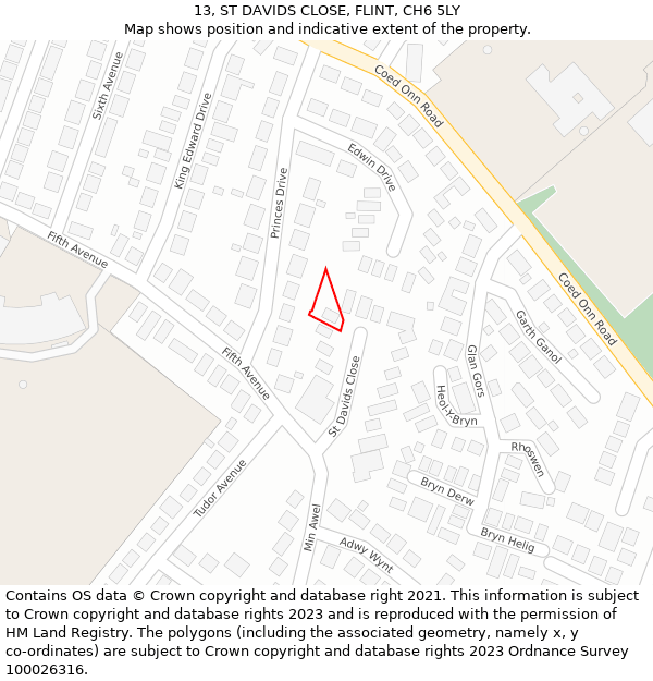 13, ST DAVIDS CLOSE, FLINT, CH6 5LY: Location map and indicative extent of plot