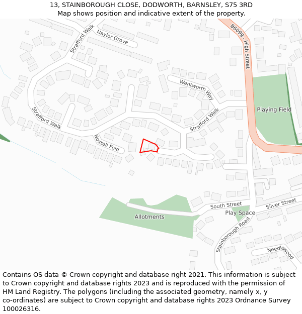 13, STAINBOROUGH CLOSE, DODWORTH, BARNSLEY, S75 3RD: Location map and indicative extent of plot
