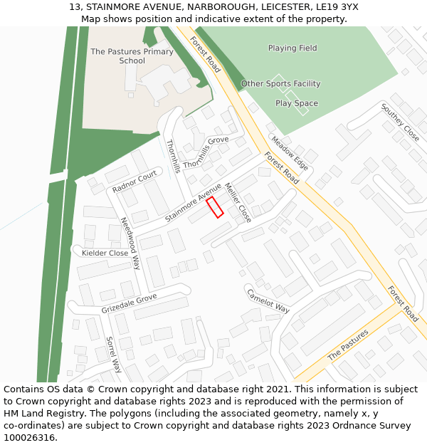 13, STAINMORE AVENUE, NARBOROUGH, LEICESTER, LE19 3YX: Location map and indicative extent of plot