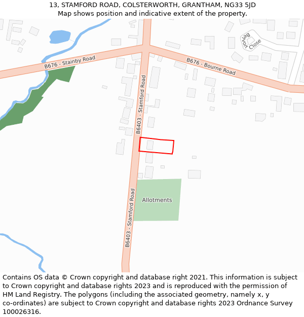 13, STAMFORD ROAD, COLSTERWORTH, GRANTHAM, NG33 5JD: Location map and indicative extent of plot