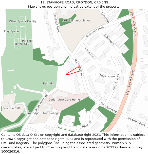 13, STANHOPE ROAD, CROYDON, CR0 5NS: Location map and indicative extent of plot