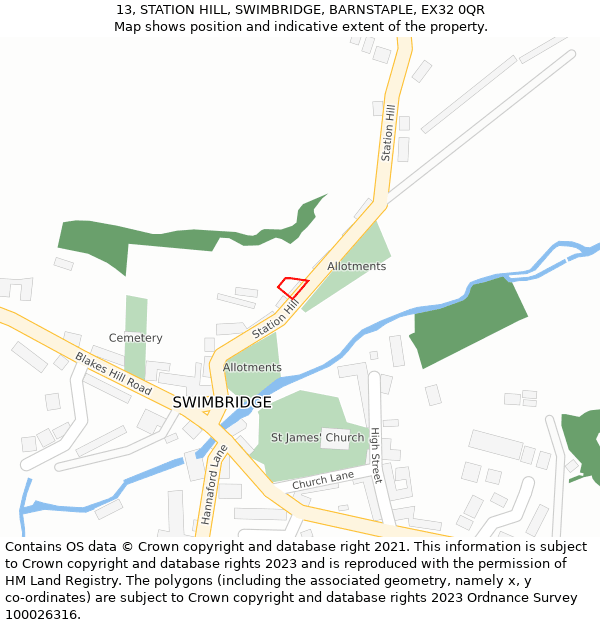 13, STATION HILL, SWIMBRIDGE, BARNSTAPLE, EX32 0QR: Location map and indicative extent of plot