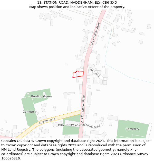 13, STATION ROAD, HADDENHAM, ELY, CB6 3XD: Location map and indicative extent of plot