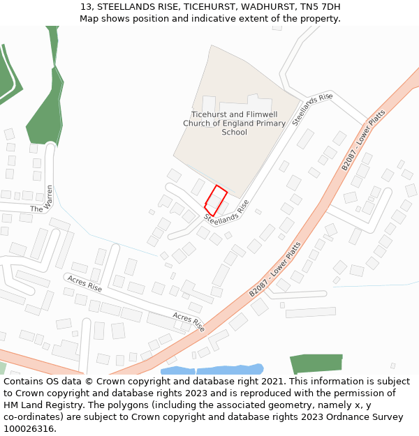 13, STEELLANDS RISE, TICEHURST, WADHURST, TN5 7DH: Location map and indicative extent of plot