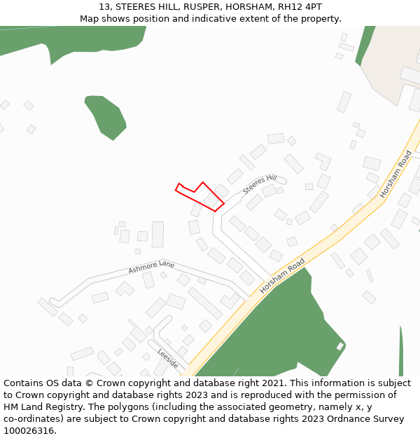 13, STEERES HILL, RUSPER, HORSHAM, RH12 4PT: Location map and indicative extent of plot