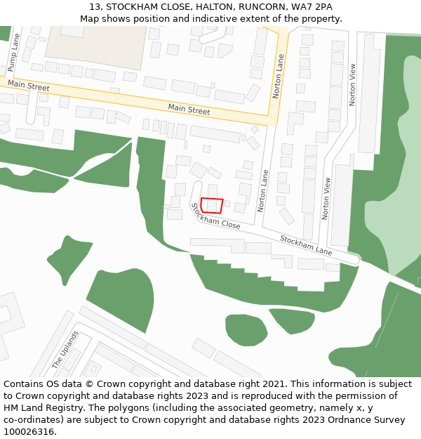 13, STOCKHAM CLOSE, HALTON, RUNCORN, WA7 2PA: Location map and indicative extent of plot