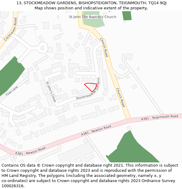 13, STOCKMEADOW GARDENS, BISHOPSTEIGNTON, TEIGNMOUTH, TQ14 9QJ: Location map and indicative extent of plot