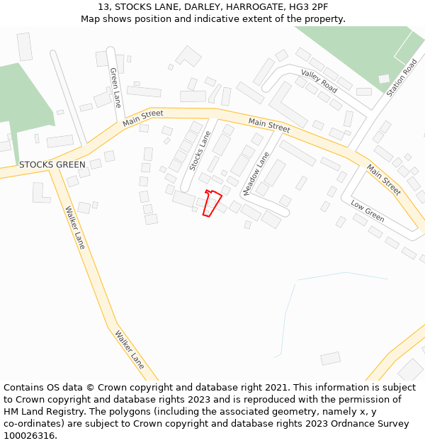 13, STOCKS LANE, DARLEY, HARROGATE, HG3 2PF: Location map and indicative extent of plot